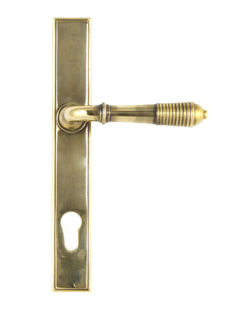 Aged Brass Reeded Slimline Lever Espag. Lock Set | 33039