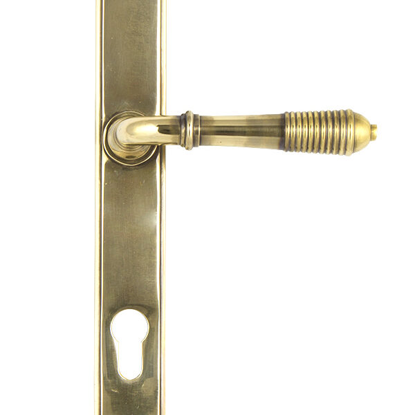 Aged Brass Reeded Slimline Lever Espag. Lock Set | 33039
