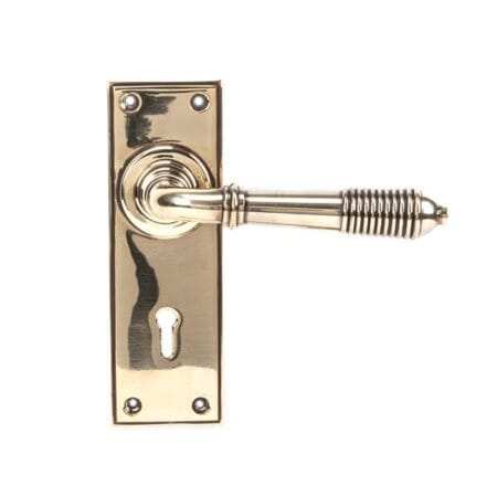 Aged Brass Reeded Lever Lock Set | 33040