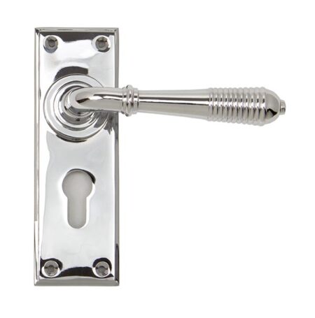 Polished Chrome Reeded Lever Euro Lock Set | 33309