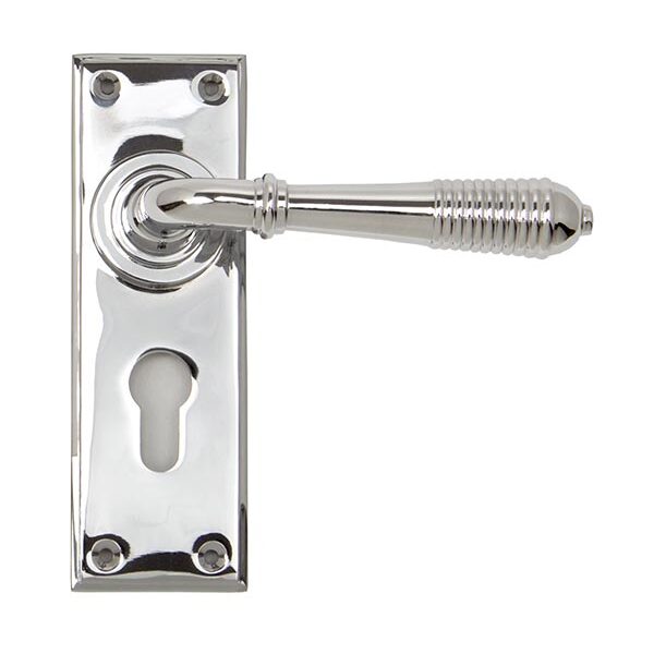 Polished Chrome Reeded Lever Euro Lock Set | 33309