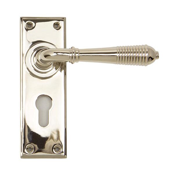 Polished Nickel Reeded Lever Euro Lock Set | 33327