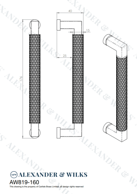 Alexander & Wilks Camille Knurled Cabinet Pull Handle - Antique Brass - Image 2