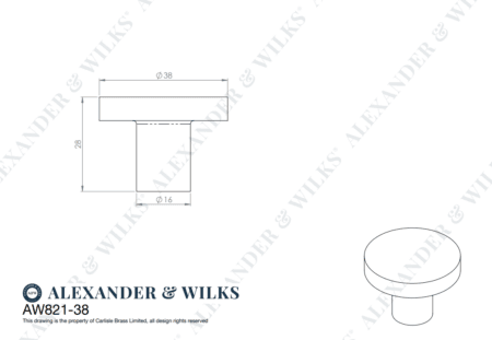 Alexander & Wilks Hanover Plain Cupboard Knob - Antique Brass - Knob 38mm - Image 2