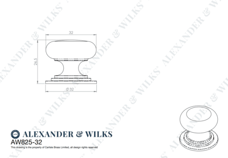 Alexander & Wilks Waltz Round Cupboard Knob on Stepped Rose - Satin Brass - 32mm - Image 2