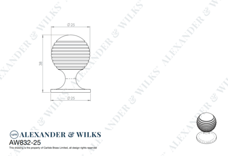 Alexander & Wilks Caesar Cupboard Knob on Round Rose - Satin Brass PVD - 25mm - Image 2