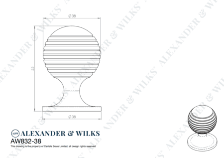 Alexander & Wilks Caesar Cupboard Knob on Round Rose - Satin Brass PVD - 38mm - Image 2