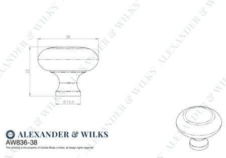 Alexander & Wilks Wade Round Cupboard Knob - Satin Brass - 38mm - Image 2