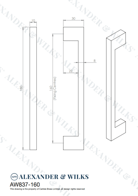 Alexander & Wilks Marco Cupboard Pull Handle - Satin Brass - 160mm - Image 2