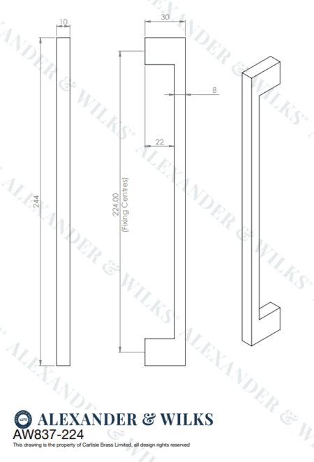 Alexander & Wilks Marco Cupboard Pull Handle - Black - 224mm - Image 2