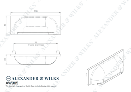 Alexander & Wilks Quantock Cup Pull Handle - Polished Nickel - Centers 96mm - Image 2