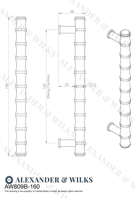 Alexander & Wilks Crispin Bamboo T-bar Cupboard Pull Handle - Black - Image 2