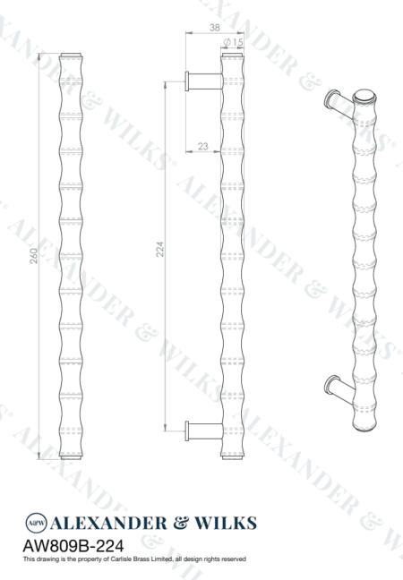 Crispin Bamboo T-bar Cupboard Pull Handle - Antique Brass - 224mm Centres - Image 2