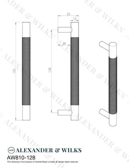 Alexander & Wilks Brunel Knurled T-Bar Cupboard Handle - Black - Centres 128mm - Image 2
