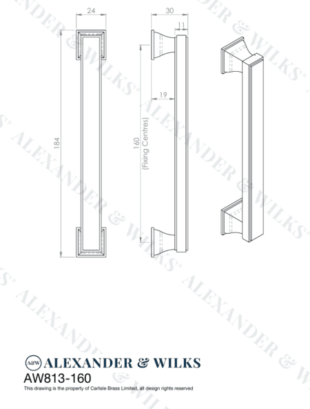 Alexander & Wilks Jesper Square Cabinet Pull Handle - Polished Chrome - Centres 160mm - Image 2