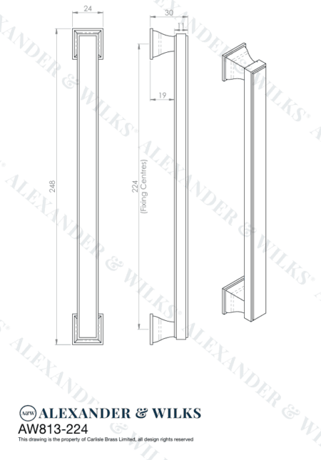 Alexander & Wilks Jesper Square Cabinet Pull Handle - Polished Chrome - Centres 224mm - Image 2