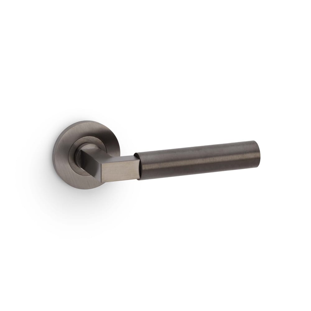 aw201dbzpvd.jpg Alexander & Wilks Hurricane Plain Lever on Round Rose - Dark Bronze PVD - Image 1