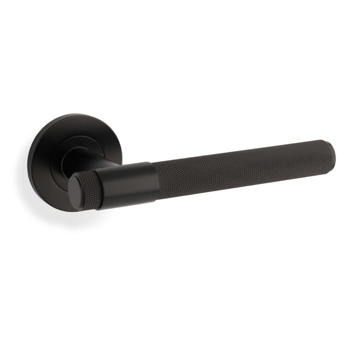 aw240bl_1.jpg Knurled Kingstone Lever on Round Rose - Black - Image 1