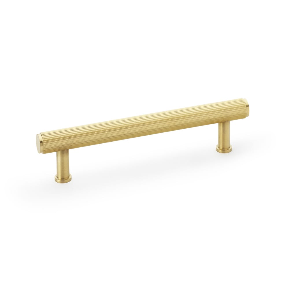 aw809r-128-sbpvd.jpg Alexander & Wilks Crispin Reeded T-bar Cupboard Pull Handle - Satin Brass PVD - 128mm - Image 1