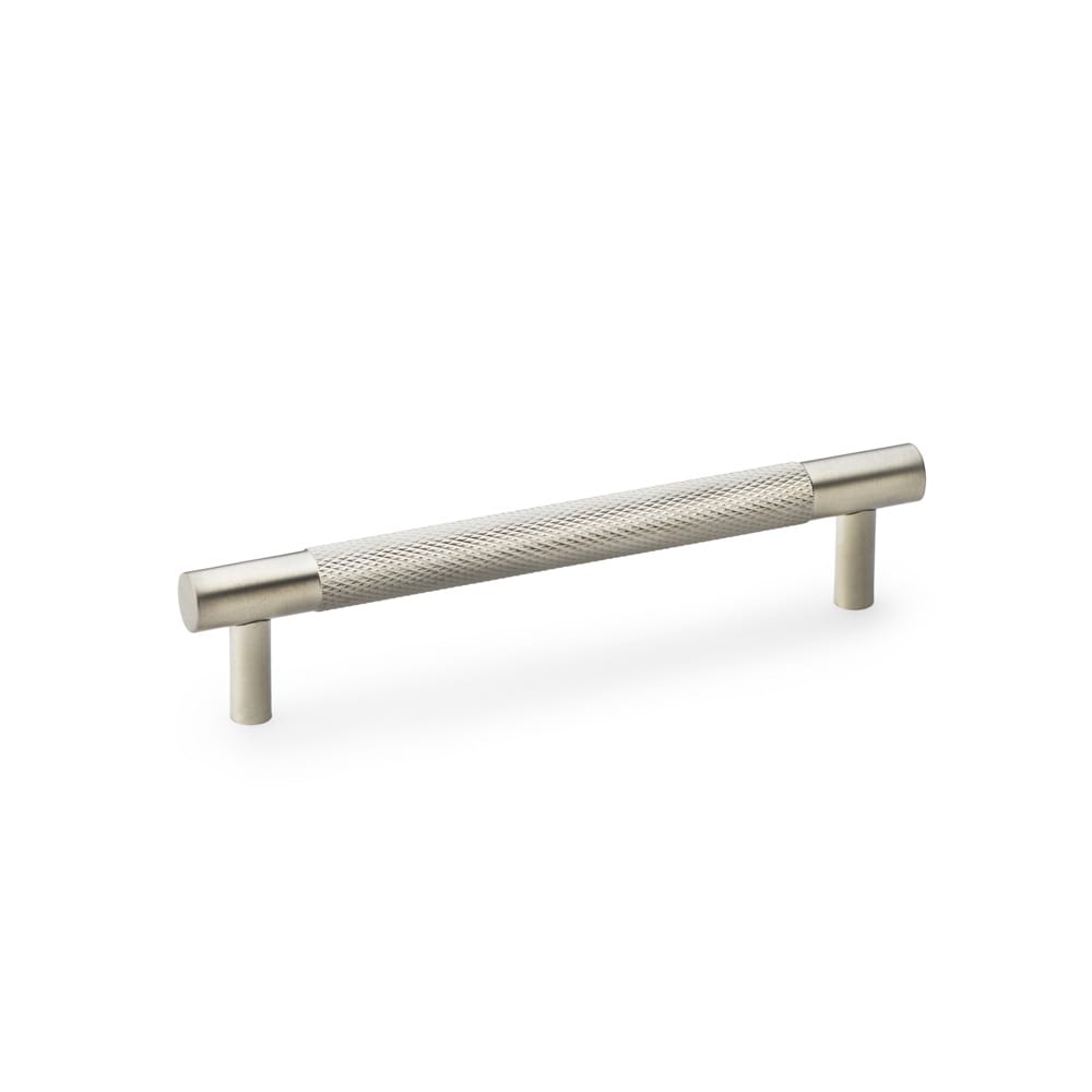 aw810-128-sn.jpg Alexander & Wilks Brunel Knurled T-Bar Cupboard Handle - Satin Nickel - Centres 128mm - Image 1
