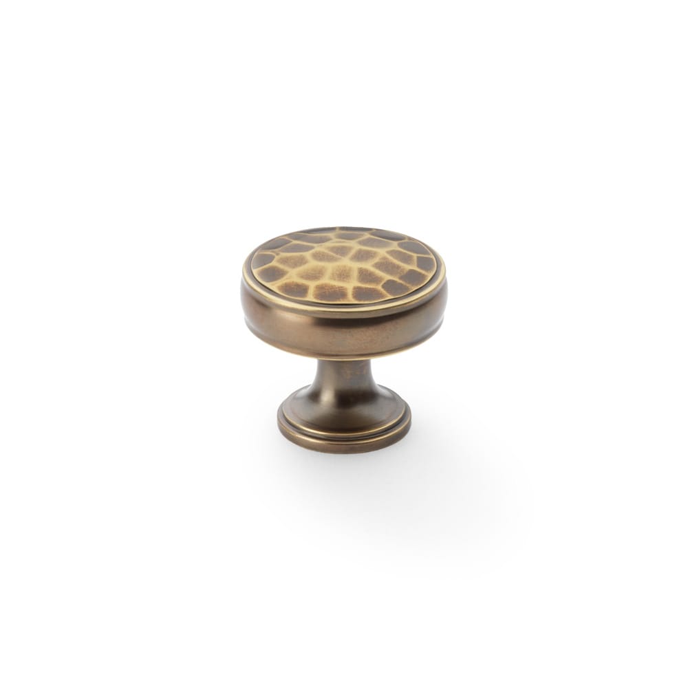 aw818-32-ab.jpg Alexander & Wilks Lynd Hammered Cupboard Knob - Antique Brass - 32mm - Image 1