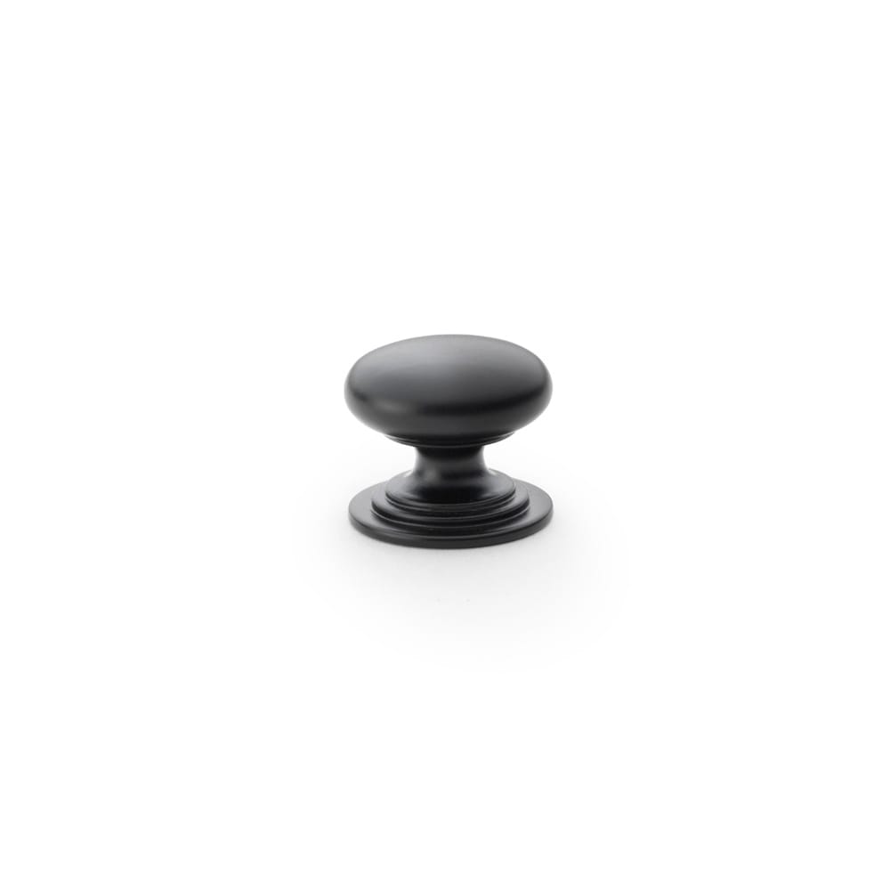 aw825-25-bl.jpg Alexander & Wilks Waltz Round Cupboard Knob On Stepped Rose - Black - 25mm - Image 1