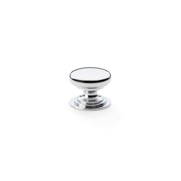 Alexander & Wilks Waltz Round Cupboard Knob On Stepped Rose - Polished Chrome - 25mm