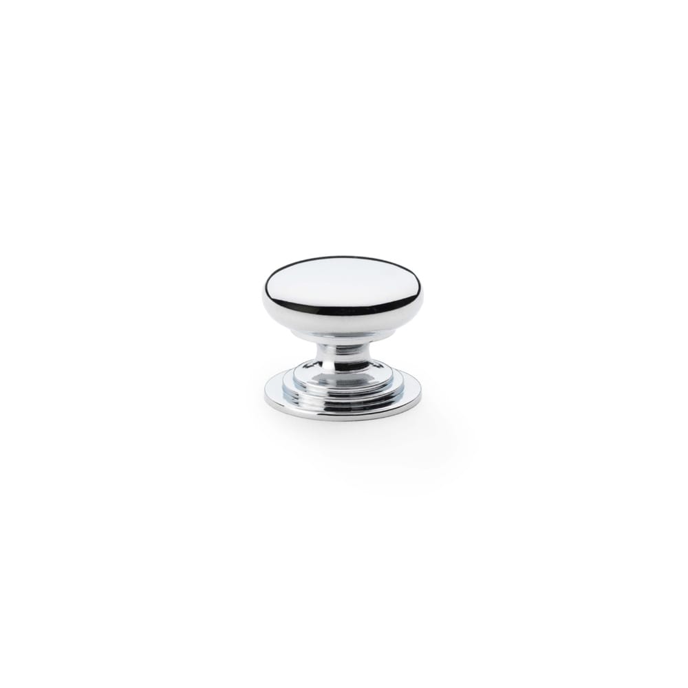 aw825-25-pc.jpg Alexander & Wilks Waltz Round Cupboard Knob On Stepped Rose - Polished Chrome - 25mm - Image 1