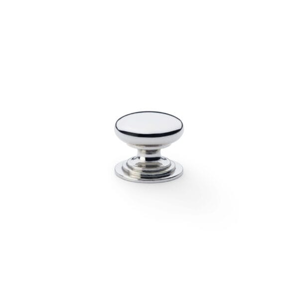 Alexander & Wilks Waltz Round Cupboard Knob On Stepped Rose - Polished Nickel - 25mm