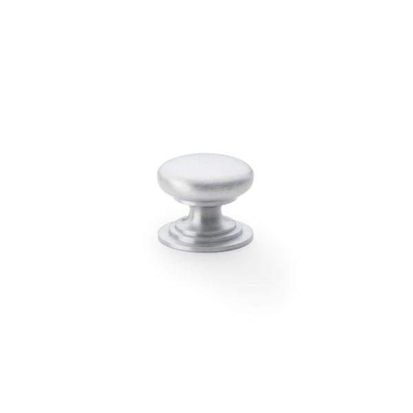 Alexander & Wilks Waltz Round Cupboard Knob On Stepped Rose - Satin Chrome - 25mm