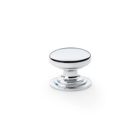 Alexander & Wilks Waltz Round Cupboard Knob on Stepped Rose - Polished Chrome - 32mm