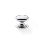 Alexander & Wilks Waltz Round Cupboard Knob on Stepped Rose - Polished Nickel - 32mm