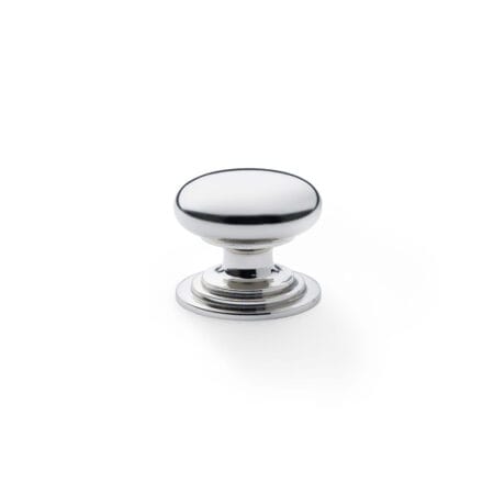 Alexander & Wilks Waltz Round Cupboard Knob on Stepped Rose - Polished Nickel - 32mm