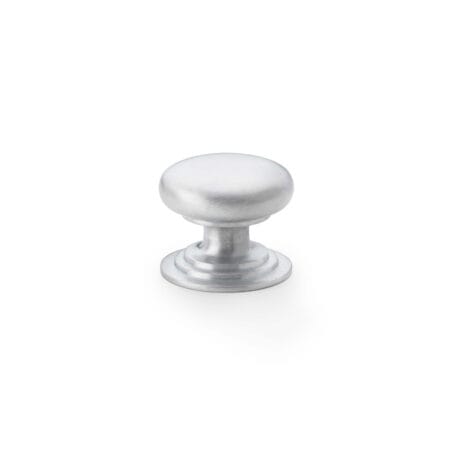 Alexander & Wilks Waltz Round Cupboard Knob on Stepped Rose - Satin Chrome - 32mm