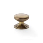 Alexander & Wilks Waltz Round Cupboard Knob on Stepped Rose - Antique Brass - 38mm