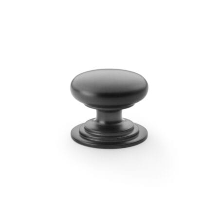 Alexander & Wilks Waltz Round Cupboard Knob on Stepped Rose - Black - 38mm