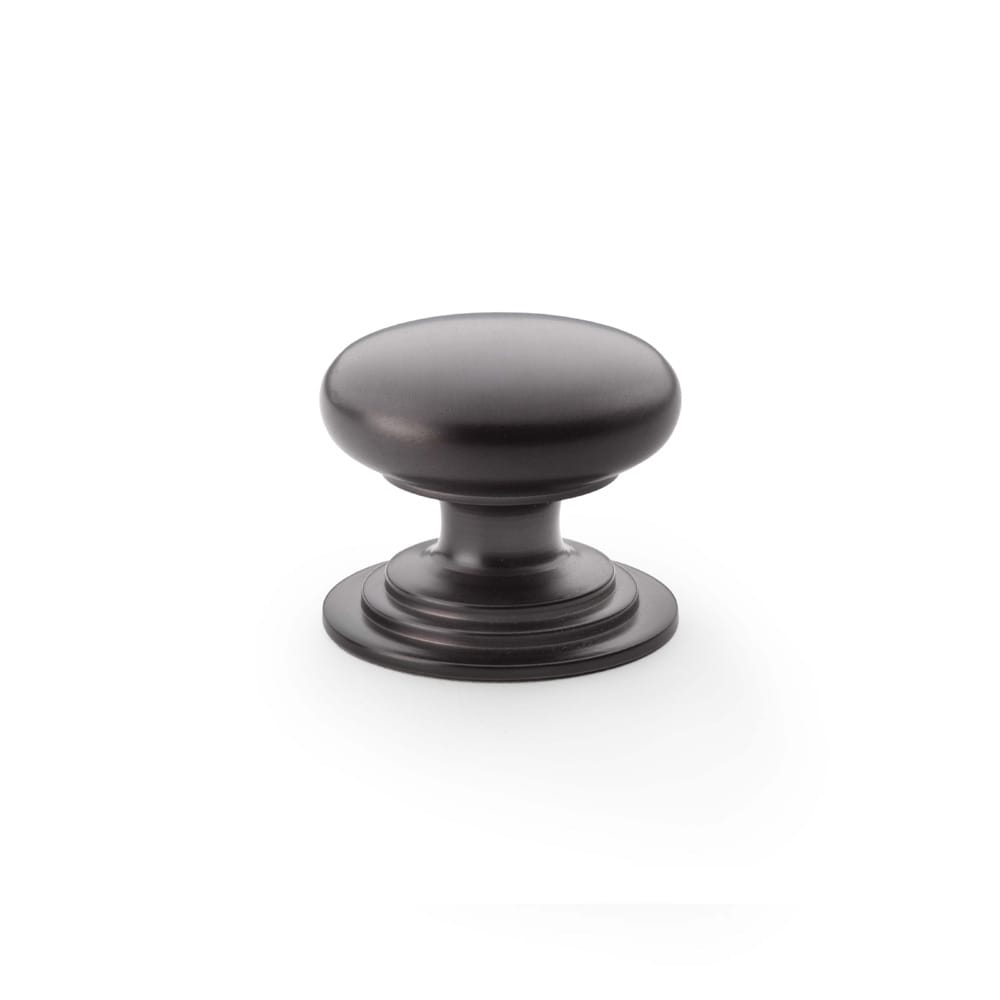 aw825-38-dbz.jpg Alexander & Wilks Waltz Round Cupboard Knob on Stepped Rose - Dark Bronze - 38mm - Image 1