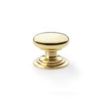 Alexander & Wilks Waltz Round Cupboard Knob on Stepped Rose - Polished Brass - 38mm
