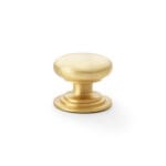 Alexander & Wilks Waltz Round Cupboard Knob on Stepped Rose - Satin Brass - 38mm