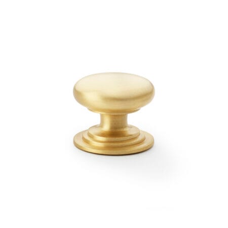 Alexander & Wilks Waltz Round Cupboard Knob on Stepped Rose - Satin Brass - 38mm