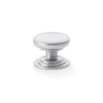 Alexander & Wilks Waltz Round Cupboard Knob on Stepped Rose - Satin Chrome - 38mm