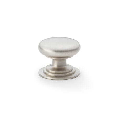 Alexander & Wilks Waltz Round Cupboard Knob on Stepped Rose - Satin Nickel - 38mm