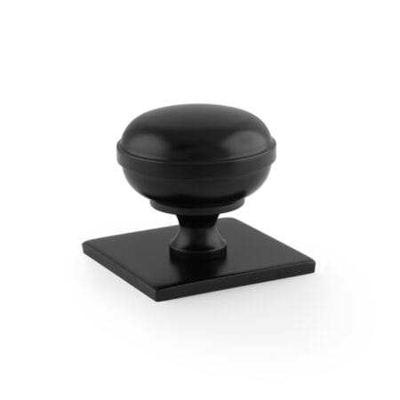 Alexander & Wilks Quantock Cupboard Knob on Square Backplate - Black - 34mm