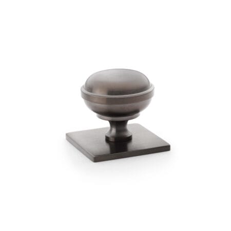 Alexander & Wilks Quantock Cupboard Knob on Square Backplate - Dark Bronze PVD - 34mm
