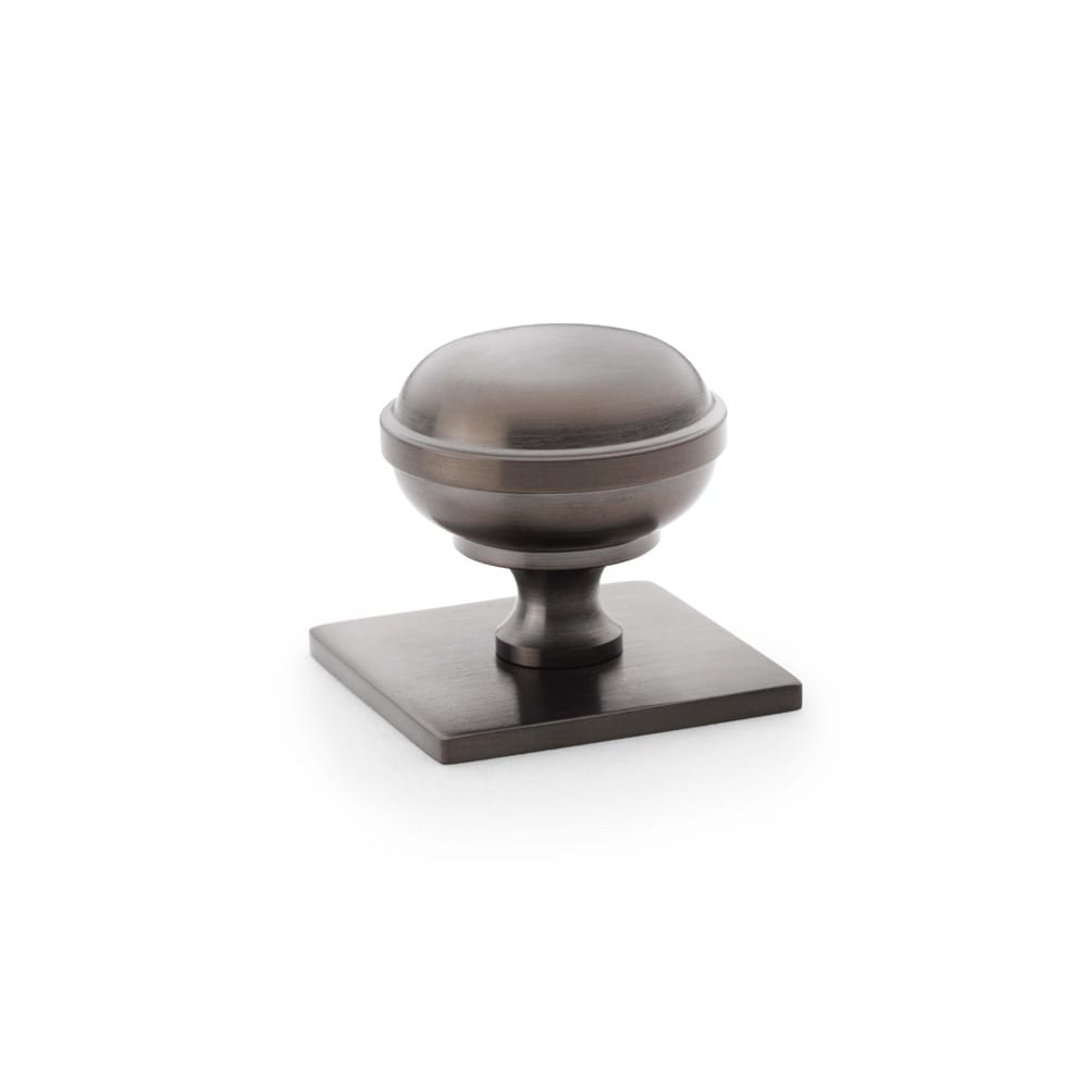 aw826-34-dbzpvd.jpg Alexander & Wilks Quantock Cupboard Knob on Square Backplate - Dark Bronze PVD - 34mm - Image 1