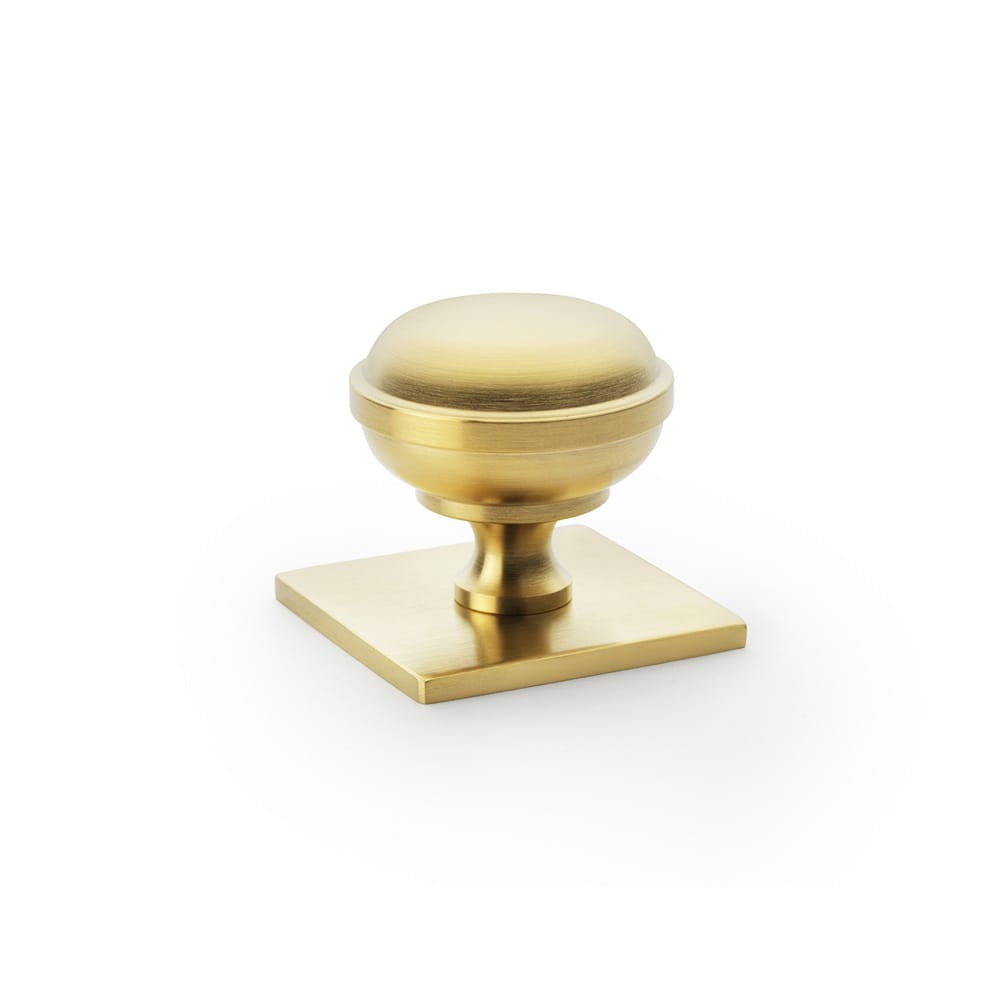 aw826-34-sbpvd.jpg Alexander & Wilks Quantock Cupboard Knob on Square Backplate - Satin Brass PVD - 34mm - Image 1