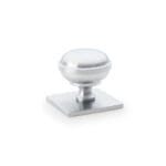 Alexander & Wilks Quantock Cupboard Knob on Square Backplate - Satin Chrome - 34mm