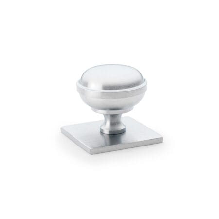 Alexander & Wilks Quantock Cupboard Knob on Square Backplate - Satin Chrome - 34mm