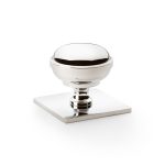 Alexander & Wilks Quantock Cupboard Knob on Square Backplate - Polished Nickel - 38mm