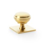 Alexander & Wilks Quantock Cupboard Knob on Square Backplate - Satin Brass PVD - 38mm
